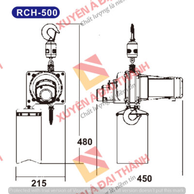 Pa lăng xích điện cố định 500kg KIO- Winch Đài loan Model RCH-500