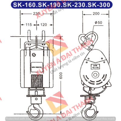 Tời treo 160kg Mini KIO- Winch Đài Loan Model SK- 160