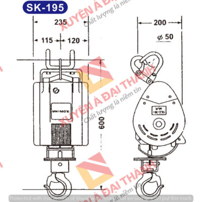 Tời treo 195kg mini KIO- Winch Đài Loan Model SK- 195