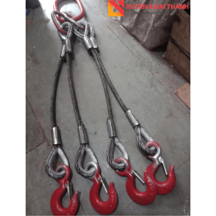 Sling cáp thép 4 chân bấm 2 mắt cứng, lõi thép Hàn Quốc