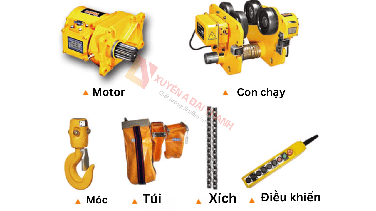 Các bộ phận cơ bản của pa lăng xích điện