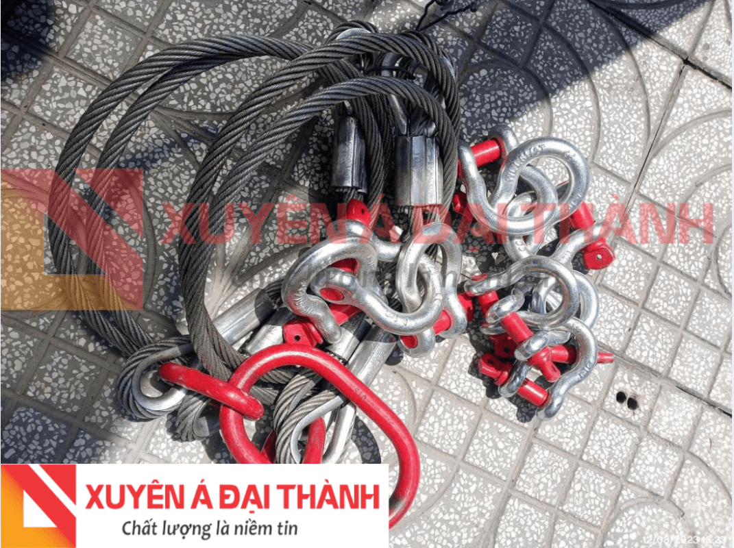 Cáp thép 4 chân bấm 2 đầu mắt cứng và ma ní omega chốt an toàn