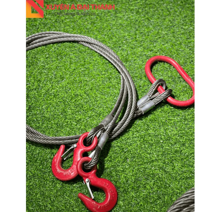 Bộ sling cáp thép 2 chân kết hợp móc cẩu mắt