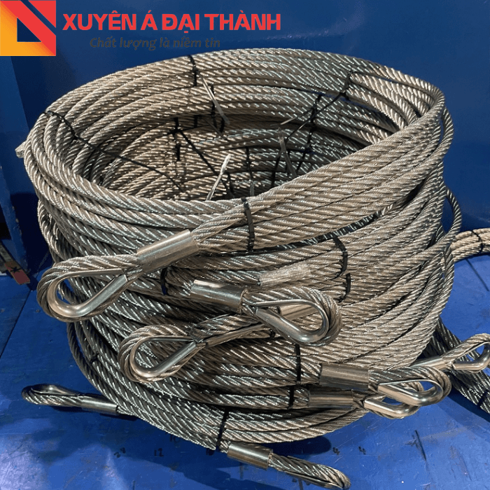 Sling cáp thép mạ kẽm bấm hai mắt cứng đã hoàn thành