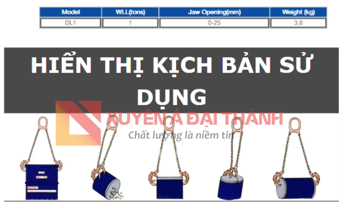 Thông số kỹ thuật Kẹp nâng thùng phuy 1 tấn