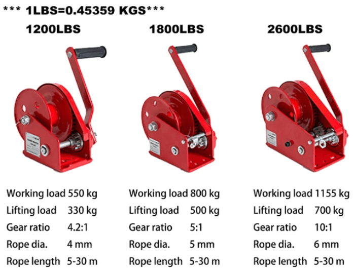 Tời qua tay 1200lbs 1800lbs 2600lbs
