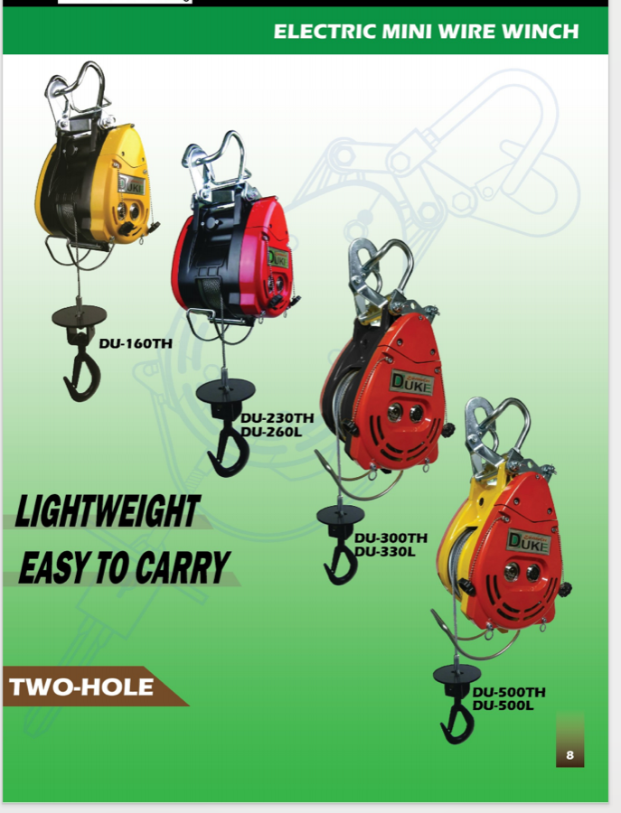 Dòng tời điện mini STRONG DUKE Đài Loan model DU-300TH 300kg trong catalog hãng