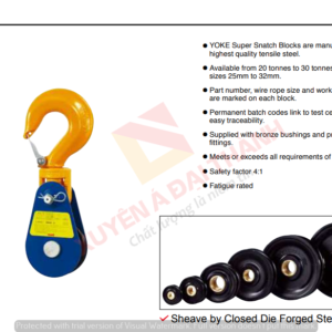 Puly 20 Tấn Rãnh Đơn Móc Cẩu -Ròng Rọc Thương Hiệu YOKE Đài Loan