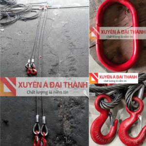 Sling cáp thép kẹp chì 2 chân, bấm 2 đầu mắt cứng, tải trọng nâng 6.5 Tấn - Hàn Quốc