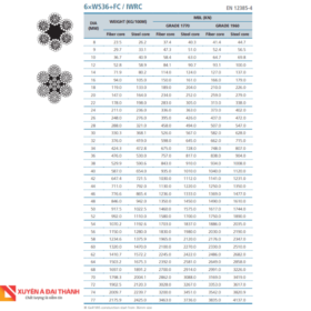 Thông số kỹ thuật của cáp lõi đay 6x36+IWRC