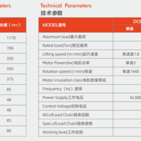 Thông Số Kỹ Thuật Palang Xích Điện 7.5 Tấn - Model DCEK 7.5-03