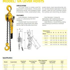 Thông số và tính năng palang xích lắc tay APOLLO dòng VA (VA-0.75)