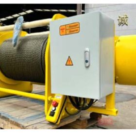 Máy tời điện 500kg ALLMAN màu vàng cáp 100m kèm tủ điện điều khiển